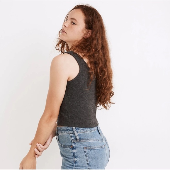 MADEWELL Brushed Ribbed Tank Crop Top In True Black - Picture 2 of 6